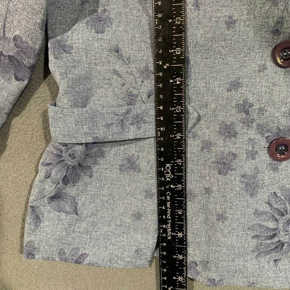 Petite‎ Perceptions Floral Blazer Pant Suit Set Blue Gray Women's Size 10P